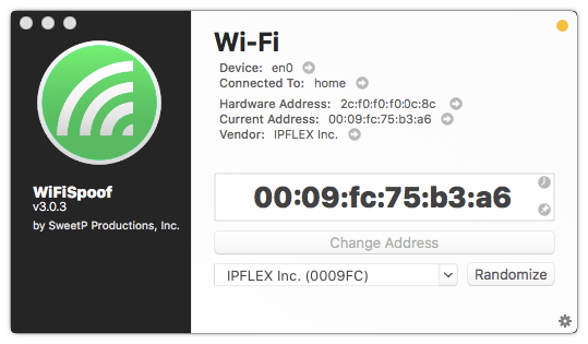 WiFiSpoof - change your MAC address
